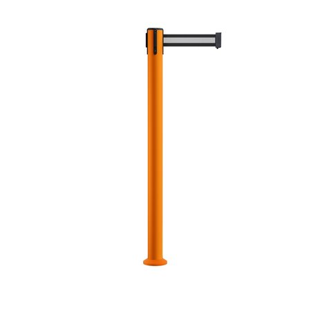 MONTOUR LINE Stanchion Belt Barrier Fixed Base Orange Post 9ft.Black/Wh HL Belt MSX630F-OR-BWH-90